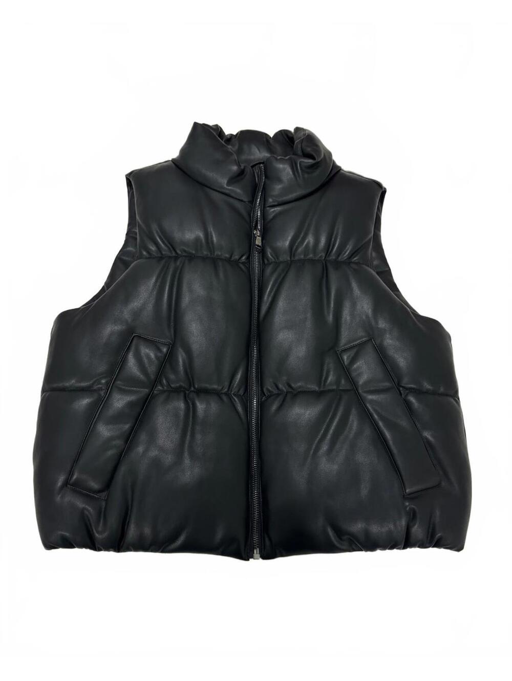 NWT Banana Republic Black Vegan Leather Puffer Vest XS Oversized Puff